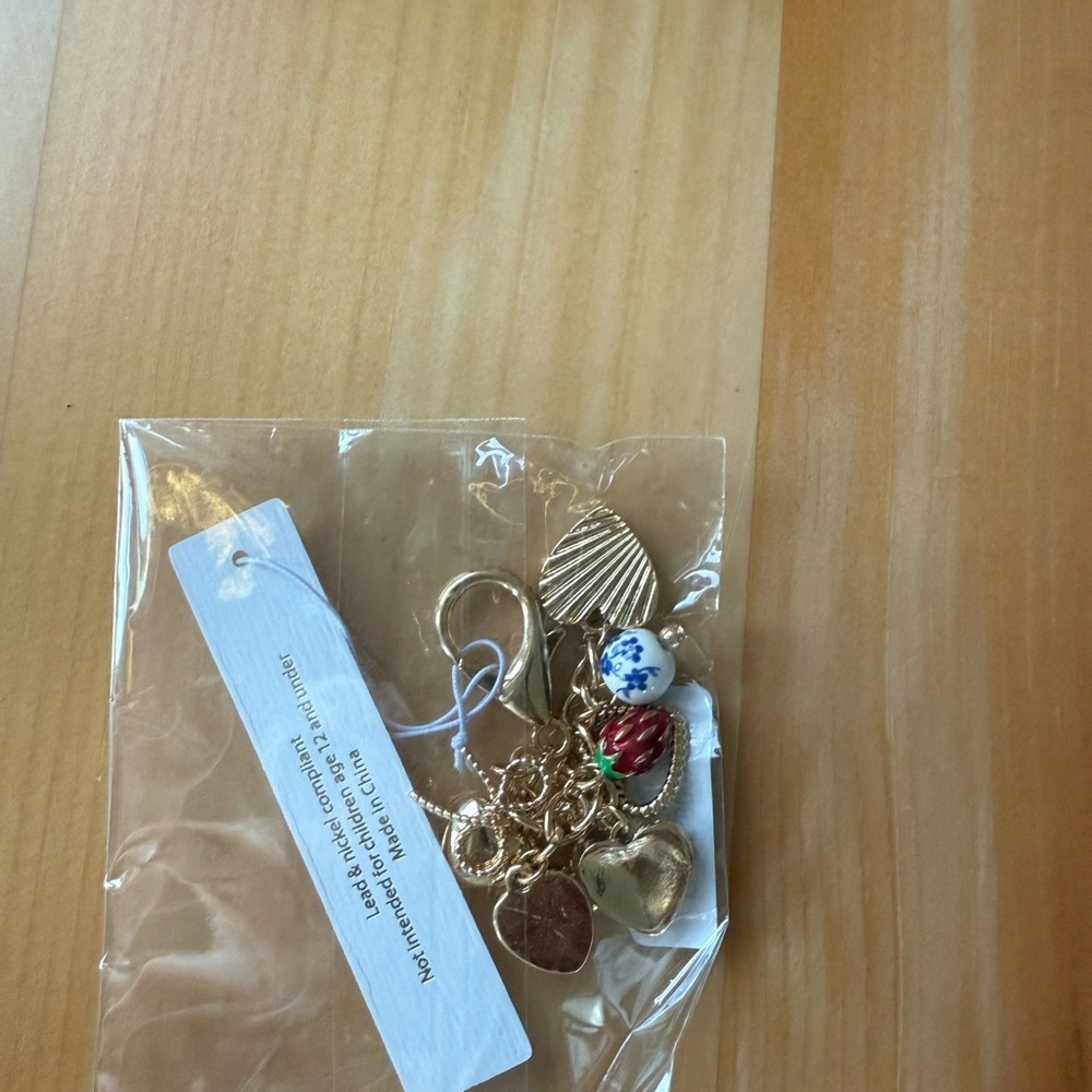 Gold Charm Keychain with Heart and Shell Accents